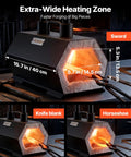 Portable Two Burner Propane Forge For Blacksmithing And Knife Making, Reaches 2600 F, showing measurements and heating items