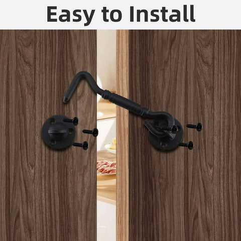 Barn Door Hook and Eye Latch for Privacy 4 Inch Gate Lock Hardware Built To Last Rustproof Cabin Hooks installed with screws on wood