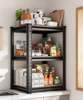 Heavy Duty 6 Tier Metal Storage Shelving Unit For Pantry Kitchen And Garage Each Shelf Holds Up To 376 Lbs Total Capacity 2256 Lbs Sturdy 5mm MDF Shelves With 5 Support Bars Adjustable Chrome Frame. in black, stocked in a kitchen pantry