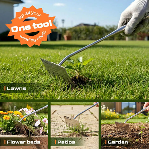 Heavy Duty Stainless Steel Weed Puller Tool For Gardens And Lawns, Deep Root Weed Remover, Hand Weeding Tool To Grab Dandelions, Crabgrass, Thistles, And More, Built Tough For Backyards, Flower Beds, And Seasonal Cleanup, used on lawn and flower beds