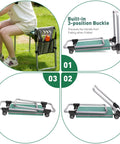 Two In One Garden Kneeler And Seat Bench Foldable Workseat with Eight Inch Wide EVA Foam Pad and Detachable Tool Pouch, shown folded and in use.