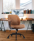 Ergonomic Home Office Desk Chair With Lumbar Support And Rubber Casters, Brown Leather, Adjustable Height, in home office setting