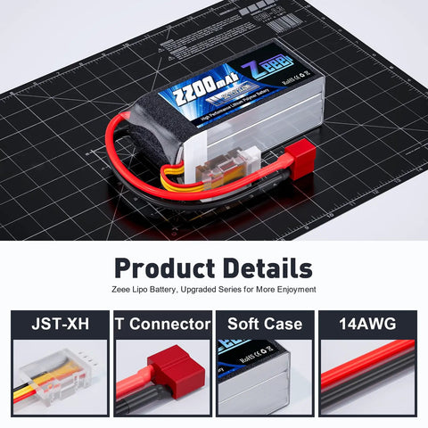 3S 2200mAh Shorty LiPo Battery 11.1V 50C with T Connector for RC Cars, Trucks, Boats, Drones, Planes, Quadcopters, Helicopters