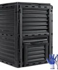 80 Gallon Outdoor Compost Bin With Top Flip Lid Includes Gloves Large Aerating Garden Box For Yard Waste Easy Exit Door BPA Free Material Black Turns Scraps Into Rich Compost Fast visible alongside gloves