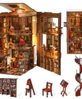 DIY Miniature Book Nook Kit With 3D Wooden Puzzle, LED Light Bookend Insert For Bookshelf Decor, Abbey Library Scene