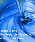 Extra Long Drill Mixer Paddle Pack of 2 17 Inch Shank mixing blue paint in a bucket, close-up of zinc plated steel paddle in action