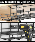 Installation process of 2 Pack Under Desk Cable Management Tray Set, Heavy Duty Metal Cord Organizer For Desk, with power drill