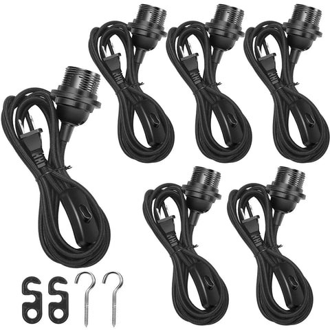 6 Pack Plug In Hanging Light Kit With 12 Foot Cord And On Off Switch For E26 E27 Pendant Lantern Lamps Black