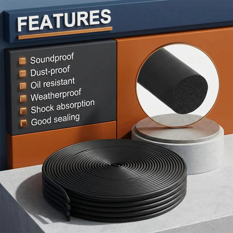 Kickass 6mm Round Epdm Rubber Tubing For Weather Stripping 24.6 Feet Black Closed Cell Foam Seal Strip displayed on a table.