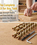 Pro Heavy Duty 4 To 20X15 Wood Threaded Inserts Kit With Metal Hex Drive Screw Nut Inserts For Rock Solid Fastening And Easy DIY Setup, brass inserts, drill bit and hex wrench