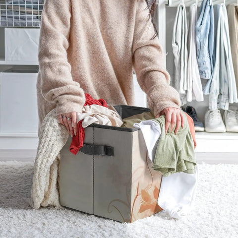 Dang Tough Heavy Duty Foldable Oxford Fabric Storage Cubes With Snazzy Floral Swirls Cover For Closet Organization Multi Purpose Tote Boxes And Home Decorating holding laundry.