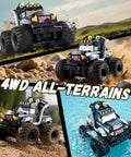 3 In 1 Amphibious RC Car Boat Water Gun With 2 4GHz Control All Terrain Waterproof Monster Truck traversing various terrains.