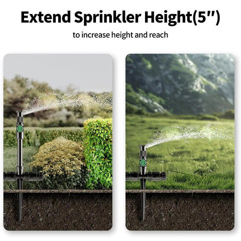 Sprinkler heads adjusting height in Flexible Sprinkler System for Lawn and Garden Beds DIY Irrigation Kit with Adjustable Sprinkler Heads Above Ground Watering Solution for Lawn Flowers and Vegetables 50ft Garden Hose Included