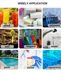 Image showing diverse applications of Two Pack pH Test Strips Universal Range 1 to 14 Litmus Paper Kit, including drinks and water.