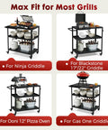 Grill Cart Table That Rolls On Wheels For Indoor And Outdoor Use With 4 Lockable Casters Side Handle Hooks Spice Caddy And Paper Towel Holder Multifunctional Pizza Oven Stand For Patio Kitchen with various grills and ovens