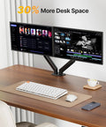 Built Tough Heavy Duty Dual Monitor Arm Stand With Full Motion Adjustment Fits 17 To 32 Inch Screens Supports 20 Lbs Per Arm on desk.