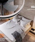 Low Profile Bladeless Ceiling Fan With Light, 19.7 Inch Flush Mount, Black, modern bedroom setting with bed below