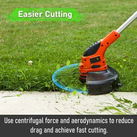 Ultimate Replacement Spool Kit For 0.065 Inch Line Trimmers showing trimmer cutting grass along concrete edge for easier cutting.