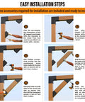 Easy installation steps for 4 Pack 45 Degree Angle Support Brackets For 4x6 Pergolas Gazebos Decks And Cabins Built Tough With Frosted Black Outdoor Powder Coating 201 Stainless Steel Frame And 304 Stainless Screws For Rustproof Weatherproof Wood Support Easy Install.