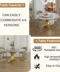 Top Tier 59 Inch Round Sintered Stone Dining Table With Faux Marble Top Easy Spin Lazy Susan showcasing 360° rotatable design.