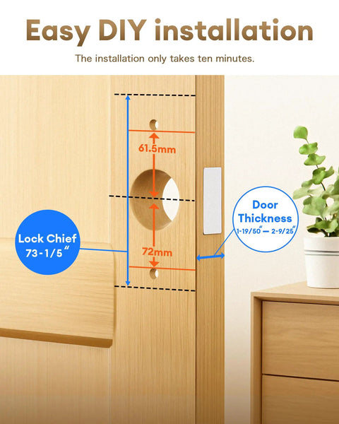 Door preparation for Smart Door Lock With Lever Handle And WiFi Keyless Entry Fingerprint Deadbolt App Control And Touchscreen Keypad For Front Door 5 In 1 Unlocking Methods With Three Tenths Of A Second Access And Remote Unlock installation