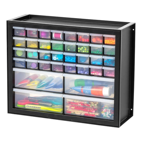 36 Drawer Parts Storage Cabinet For Garage And Workshop Built Tough Organizer For Hardware Screws Nuts Bolts Beads And Craft Supplies Electronics Teacher Toolbox Made In USA Black showing assorted supplies