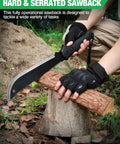 Person using 19 Inch Machete With Saw And Sheath, Sharp Blade, Ergonomic No Slip Handle For Bushcraft, Camping, Hunting