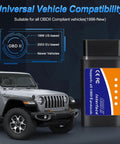 Bluetooth OBD2 Scanner For iPhone iOS Android Windows Car Code Reader shown with SUV and compatibility details
