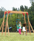 Backyard Playground Swing Set With Monkey Bar And Belt Swings For Kids, Outdoor Playset With Trapeze Bar And Climbing Frame.