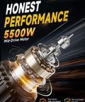 Heavy Duty Electric Dirt Bike With 5500W Mid Drive Motor And 276Nm Torque Shreds Rough Terrain At 55Mph close-up of powerful motor design.