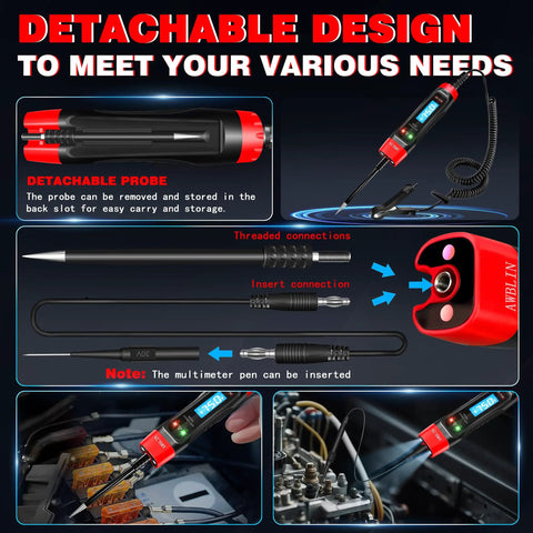 4-75V DC Automotive Test Light With Buzzer Sound For Wide Range Electrical Diagnostics Tests Headlights Taillights Fuses Batteries And More Pro Grade Car Circuit Tester with detachable probe, LCD and coiled cable