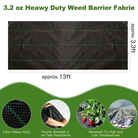 Heavy Duty Weed Barrier Fabric 3.2oz Polypropylene For Garden Beds And Landscape, Woven Geotextile Weed Control Cloth, approx 3.3 ft by 13 ft