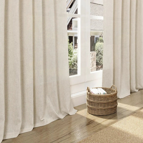 Birch Beige Linen Curtains 84 Inches Long Light Filtering Semi Sheer Back Tab Drapes for living room decor near window