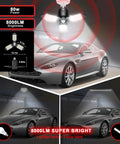 80W Motion Activated LED Shop Light With PIR Sensor illuminating a car in garage, showcasing light beam and dimensions