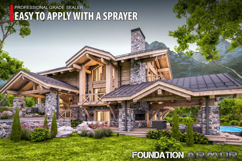 Pro Grade 5 Gallon Solvent Based Concrete Sealer Drops A Real Matte Wet Look Finish On Brick And Slate With Hella Strong Deep Penetrating Water Repellent Shield For Straight Up Masonry Perfection applied to a stone house.