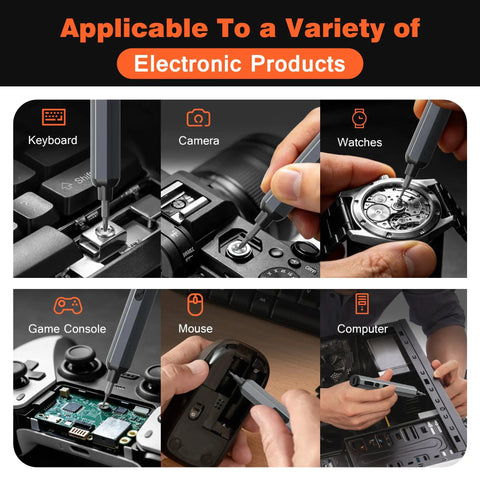All In One 138 In 1 Electric Cordless Screwdriver Set With 120 Precision Bits For Quick Home Repairs DIY Pro Level Tool Kit With Magnetic Bit Holder Reversible Driver Bit Case And Versatile Screwdriving For Any Project. Used on keyboard, camera, watch, game console, mouse, and computer repairs.