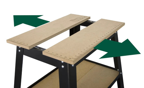 Heavy Duty Tool Table With Steel Frame For Workshop, 31 Inch Height, 500 Pound Capacity, Fully Expanding MDF Top 14 By 25 Inches