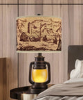 Lantern Table Lamps Set Of 2 With Nightlight And USB Power Outlet, dark bronze finish, linen hardback shade, on bedroom nightstand