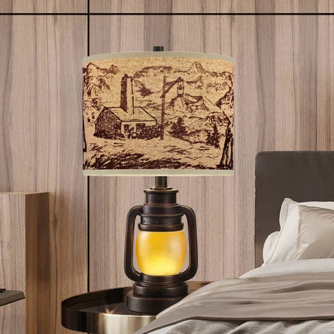Lantern Table Lamps Set Of 2 With Nightlight And USB Power Outlet, dark bronze finish, linen hardback shade, on bedroom nightstand