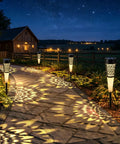 Solar Torch Lights Outdoor With Flickering Flame For Pathways And Garden Waterproof Landscape Lighting casting glow on path