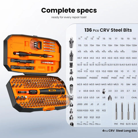 152 In 1 Precision Screwdriver Set With Magnetic Bit Kit for Electronics Repairs, open case showing organized CRV steel bits