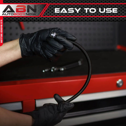 Flexible Socket Extension Set for 1/4 and 3/8 Inch Drive, 4 Piece Light Duty Wrench Extensions shown bending by hands