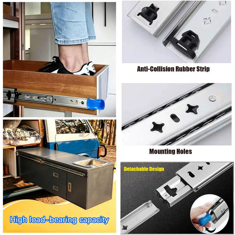 Heavy Duty Full Extension Drawer Slides With Locking Mechanism, Detachable For Easy Removal, 850mm length, industrial use