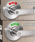 Vacant Or In Use Bathroom Indicator With Privacy Handle Lock And Extra Large Window ANSI Grade 2 Stainless Steel See From 50 Feet No Guesswork For Restrooms Crowd Control Ready For Office And Public Use on wooden door