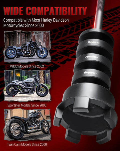 Reywoo wheel bearing puller tool kit for Harleys; compatible with 3/4, 1, and 25mm bearings; steel construction