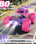 All Terrain Remote Control Monster Truck For Kids With Speed Switch And LED Headlights, 20 KMH Top Speed, Rechargeable Battery, Pink