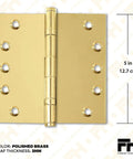 Beefy Heavy Duty Ball Bearing Door Hinges Solid Brass 5 By 5 Inches Polished Gold Finish With Decorative Screw On Tips