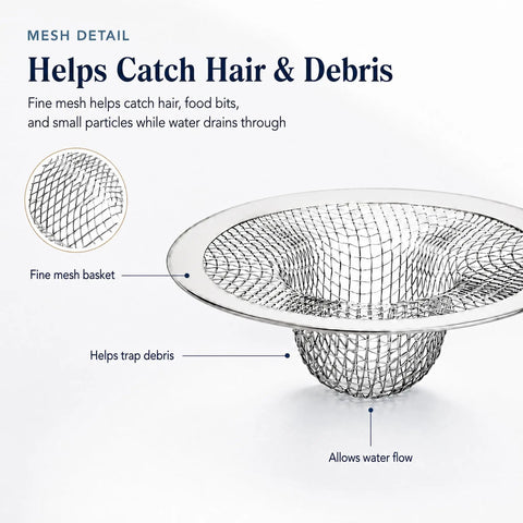 Top Shelf 50 Pack Stainless Steel Sink Strainers 2-3/4 Inch Mesh Drain Filter Basket showing fine mesh detail for debris capture.