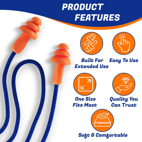 Corded Silicone Reusable Ear Plugs For Maximum Hearing Protection At The Gun Range And Everyday Noisy Jobs NRR 25dB
