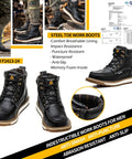 Waterproof Steel Toe Boots For Men 6 Inch Leather Moc Toe Work Shoes With Non Slip Grip Durable Construction Safety Footwear For Job Sites Black Size 11